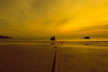 people on the beach during sunset time or silhouette