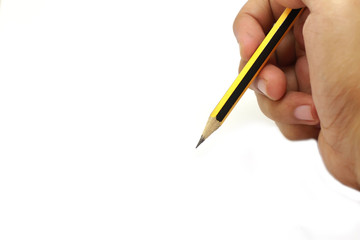 male hand holding a pencil