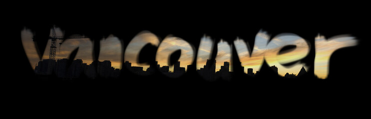 Handmade Vancouver Writing with Skyline Silhouette with stunning sunset in summertime