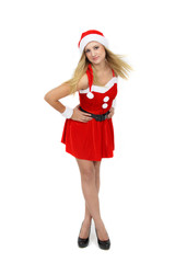 junge blonde Frau im Weihnachtskostüm