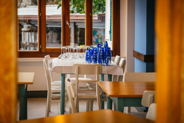 Set of glasses on a cafe table