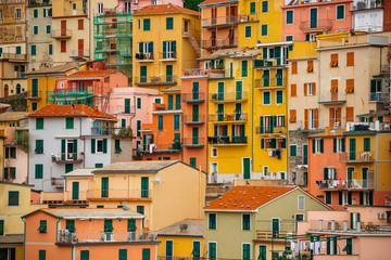 Pattern of colorful houses builded on a hillside