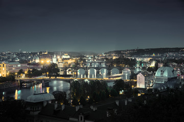 Bridges at night, Prague, Czech Republic
