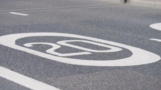 Road traffic sign of 20mph, a limit imposed within certain pedestrian districts 