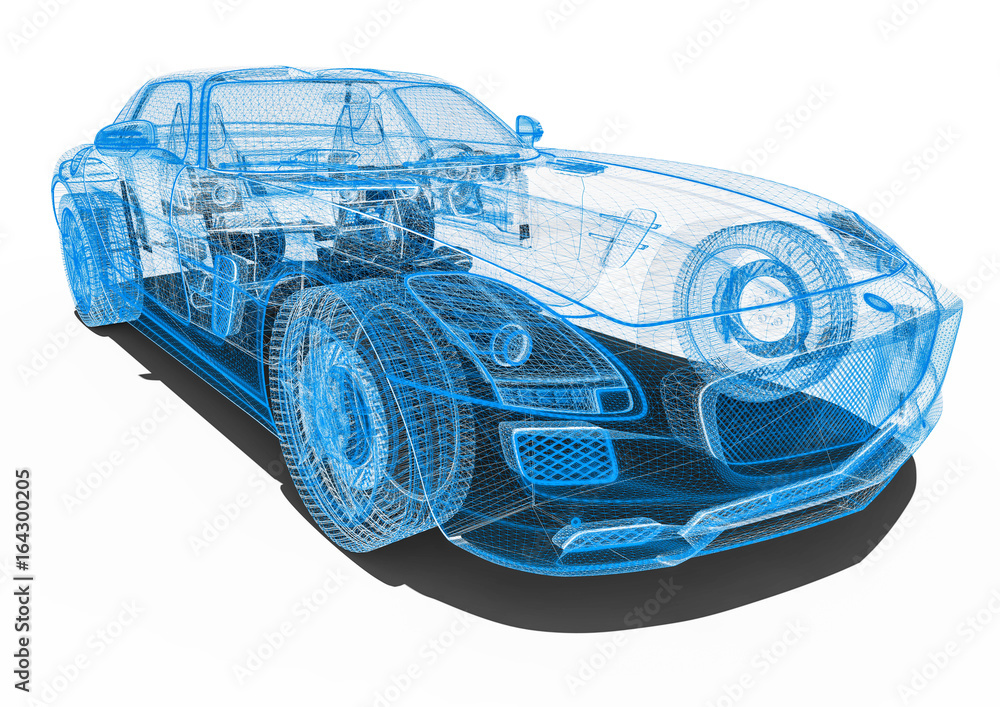 Poster wire frame car / 3d render image representing an car in wire frame