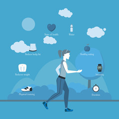Cartoon Jogging Girl Infographics. Vector