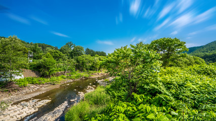 Fototapeta na wymiar Natural Lake View And Sky Slow Motion Background In Hokkaido, Japan