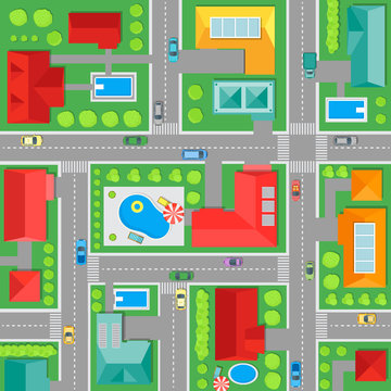 Map of Town Top View Background Pattern. Vector