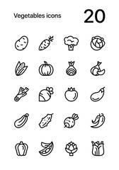 Vegetables and food line flat vector icon set for web and mobile design
