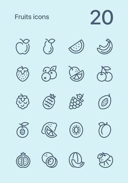 Fruits and vegetarian food outline flat vector icon set for web and mobile design