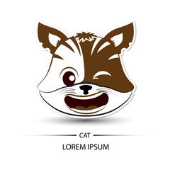 Cat face laugh logo and white background vector