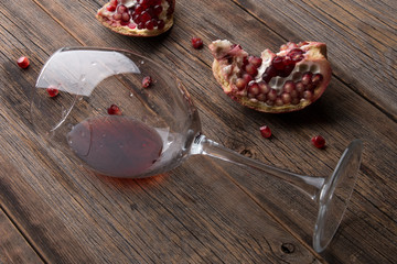 Inverted glass with pomegranate juice. Inverted glass with pomegranate juice.