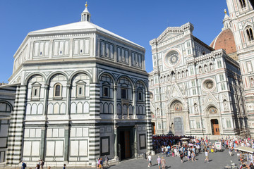 Duomo square with the cathedral of Florence on Italy.