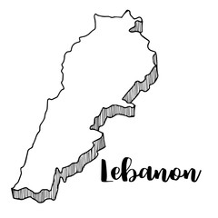 Hand drawn of Lebanon map, vector illustration