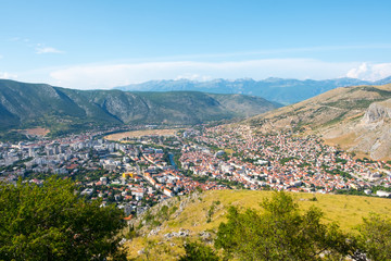Fototapeta na wymiar Panoramic view over Mostar, Bosnia and Herzegovina