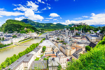 Fototapeta na wymiar Salzburg, Austria. Old town with Festung Hohensalzburg fortress and Salzburger Dom.