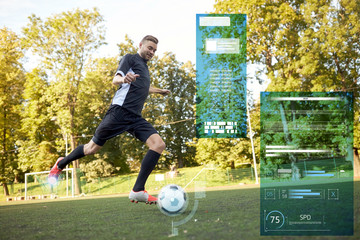 soccer player playing with ball on football field