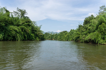View of river kwai and death railway history world war II in Kanchanaburi Thailand.