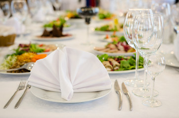 Elegant serving banquet table in a restaurant
