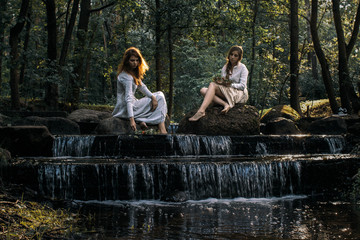 Portrait of beautiful two young girls of Slavic appearance