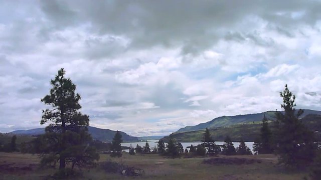 Time lapse on cloudy day in the Columbia River Gorge in Washington and Oregon, Pacific Northwest.