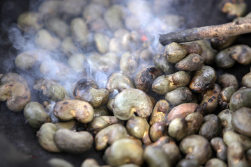 smoke over roasted cashew nuts