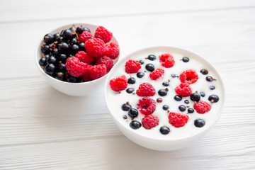 tasty yoghurt with raspberry