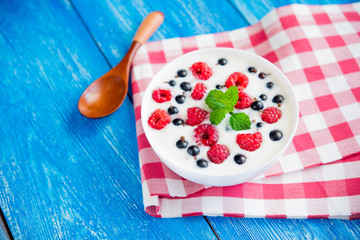 healthy food with fruit and yoghurt