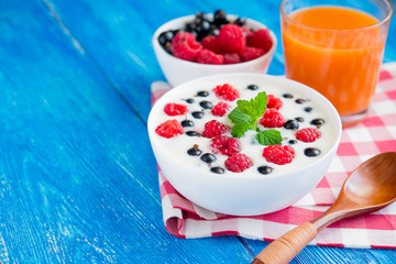 healthy food with fruit and yoghurt