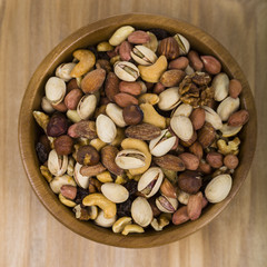 Nuts in a wooden bowl