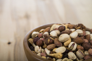 Nuts in a wooden bowl