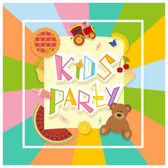 Obraz premium kids party design with toys, sweets and fruits