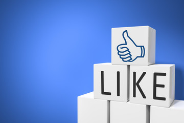 cubes with thumb up for social networking