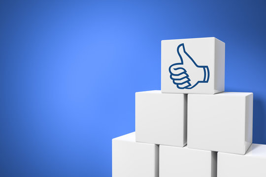 cubes with thumb up for social networking
