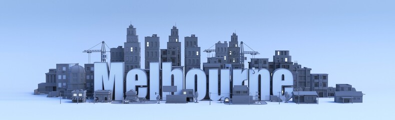 Fototapeta premium melbourne lettering, city in 3d render