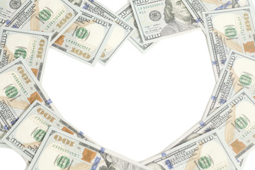 Dollar US bills in heart shape