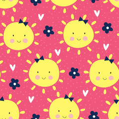 seamless sun and flowers pattern vector illustration