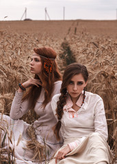 Portrait of a beautiful two young girls with a slavic appearance