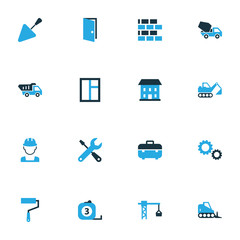Fototapeta na wymiar Industry Colorful Icons Set. Collection Of Worker, Glass, Lifting Hook And Other Elements. Also Includes Symbols Such As Window, Tip, Open.