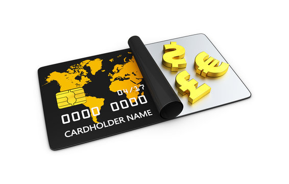 Bank card, credit card, discount card with gold of money symbol, 3d Illustration