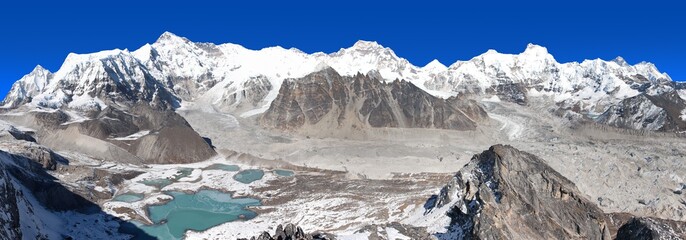 panoramic view of Mount Cho Oyu and Cho Oyu base camp