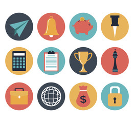 white background set icons investment and business office