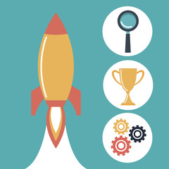 color background with rocket star up and icons bussines