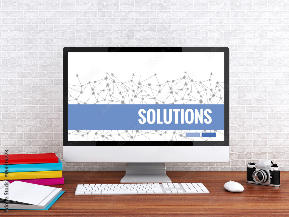 Poster 3d computer with word solutions.