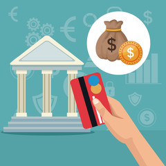 color background parthenon architecture and icons economy analytics investment