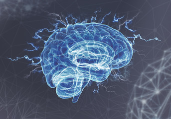 Concept of human intelligence with human brain on dark background