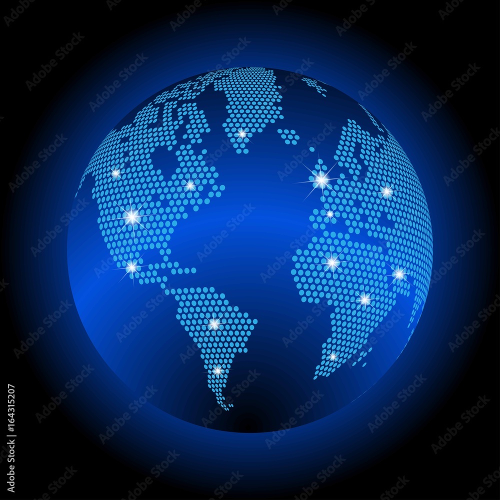 Poster world map with dotted style and glowing points star. gradients used. abstract blue global technology