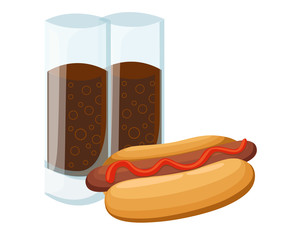Hotdog. Vector isolated flat illustration fast food for poster, menus, brochure, web and icon fastfood. . Web site page and mobile app design vector element.