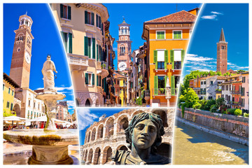 Verona colorful tourist landmarks postcard
