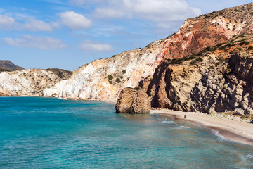 Fototapeta premium Firiplaka Beach, long and popular beach situated at the southern side in Milos island. Cyclades, Greece. 